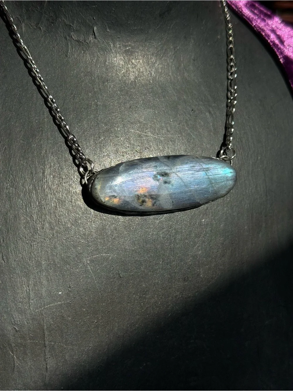 Labradorite Bar Pendant Necklace statement jewelry for protection 3rd eye chakra